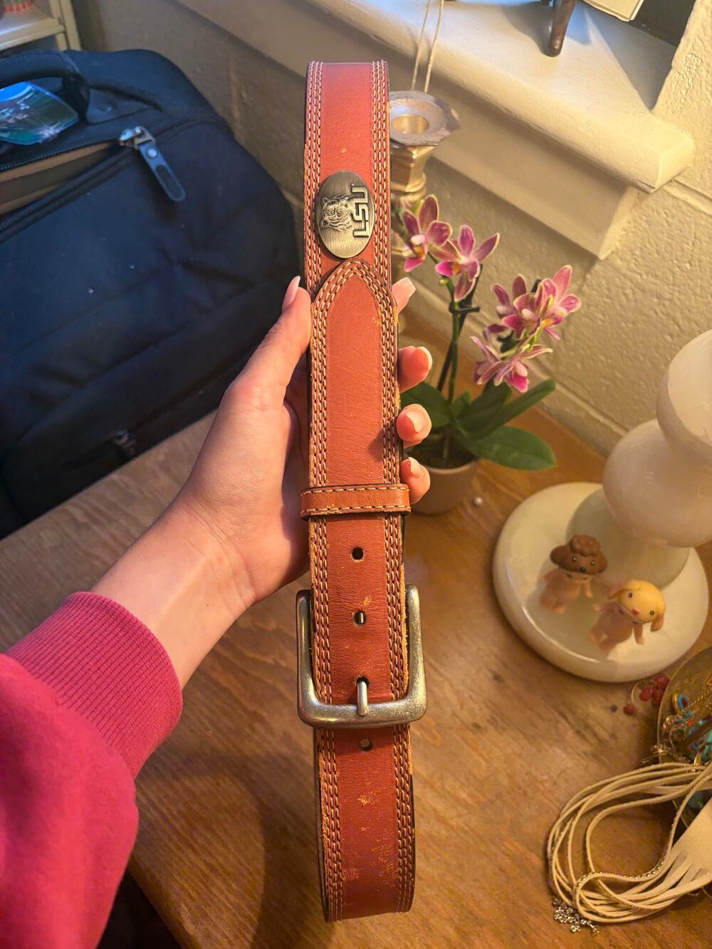 Vintage LSU Tigers Genuine Leather Belt Brown Leather 43